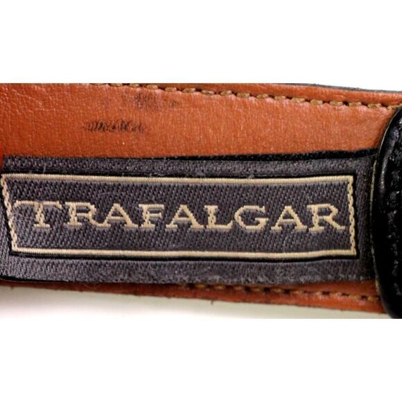 Trafalgar BLACK GENUINE LEATHER 1 1/8"Wd STITCH CASUAL DRESS BELT Sz 38/95 (F40 - Picture 7 of 15